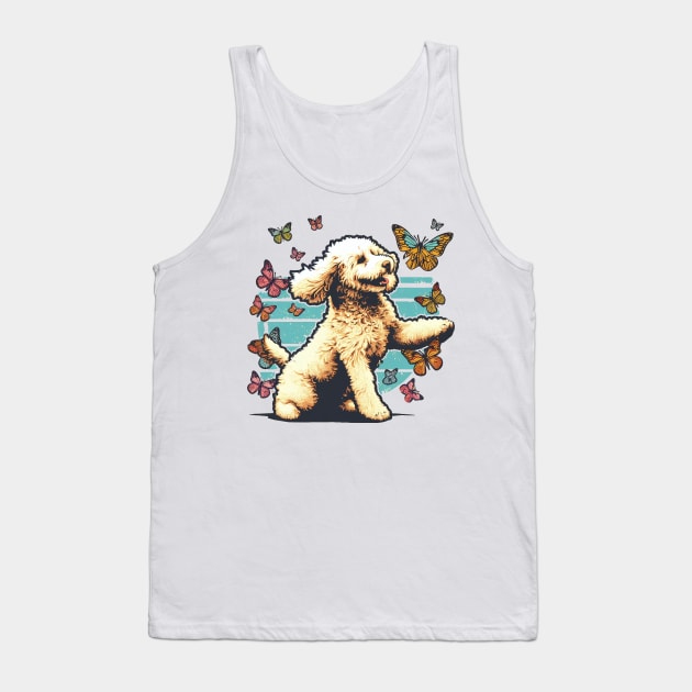 Goldendoodle catching butterflies Tank Top by SimpliPrinter